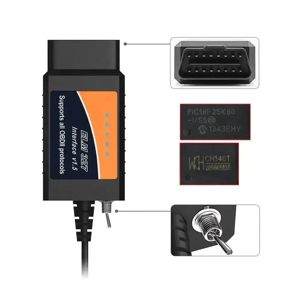 Universal ELM327 (CHT340) (HS/MS-CAN Switch) | USB Interface Cable