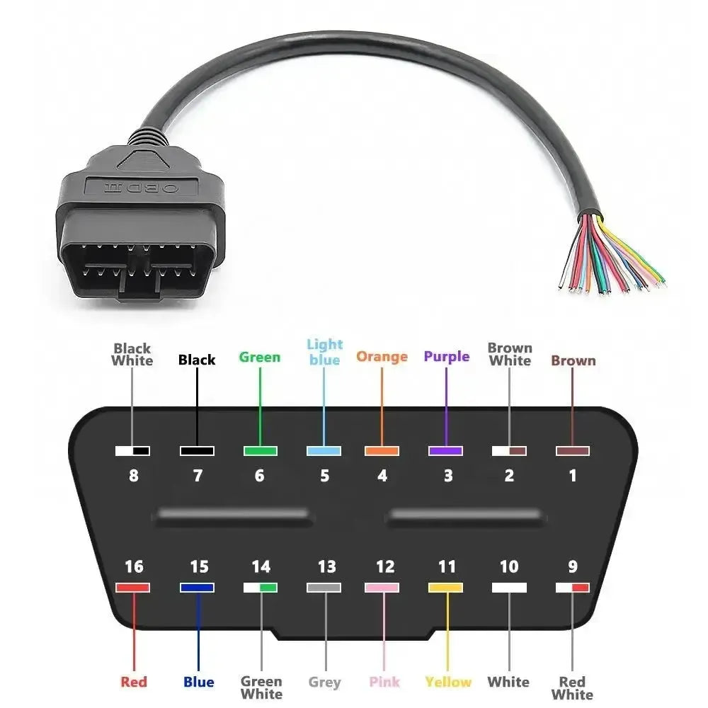 16-pins OBD2 Connector (Male) with 16 Open End Cables – 30 cm