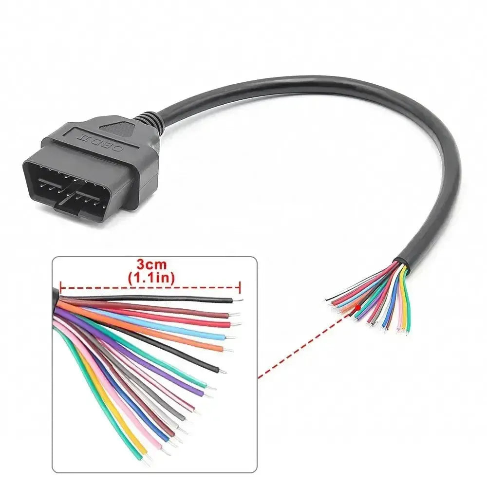16-pins OBD2 Connector (Male) with 16 Open End Cables – 30 cm
