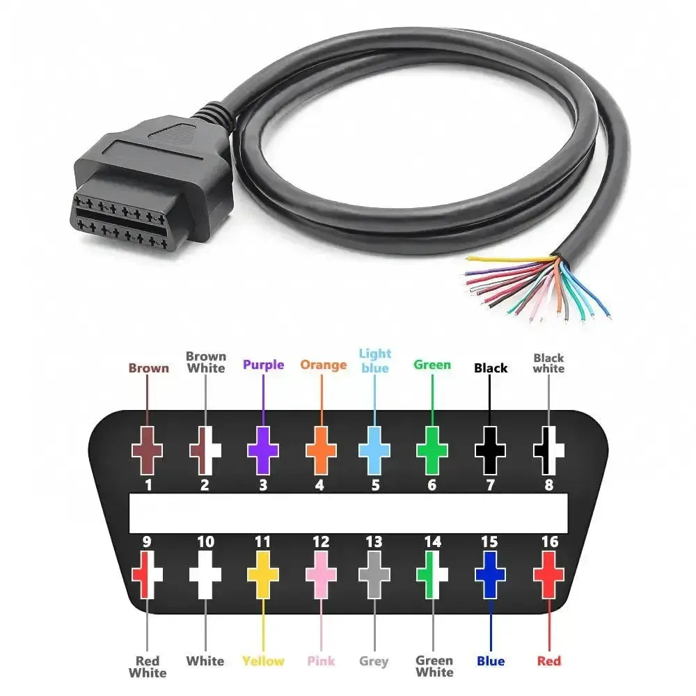 16-pins OBD2 Port (Female) with 16 Open End Cables – 100 cm