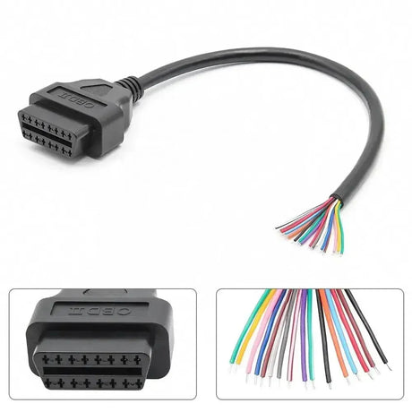 16 Pins OBD2 Female Connector with 16 Open End Cables Adapter Cable 30 cm