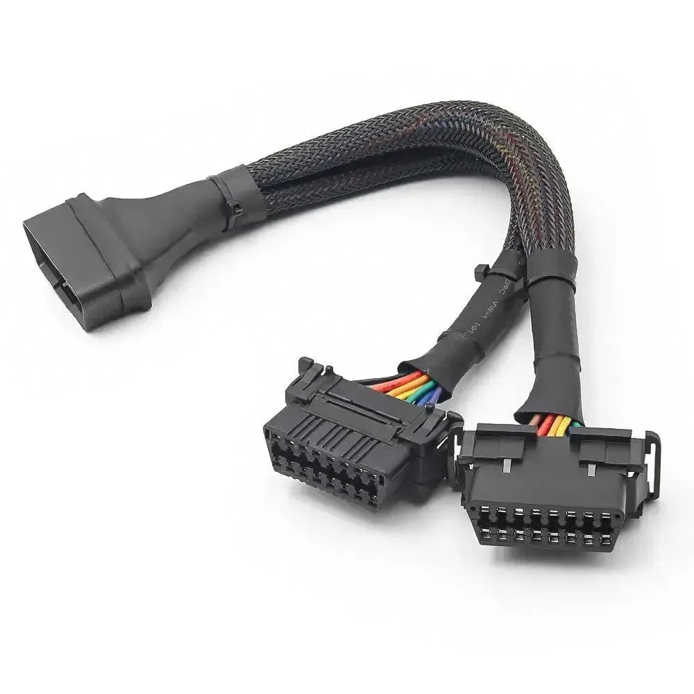 Universal 16-pin OBD2 Nylon Extension and Splitter Cable 2-Piece (30 cm)