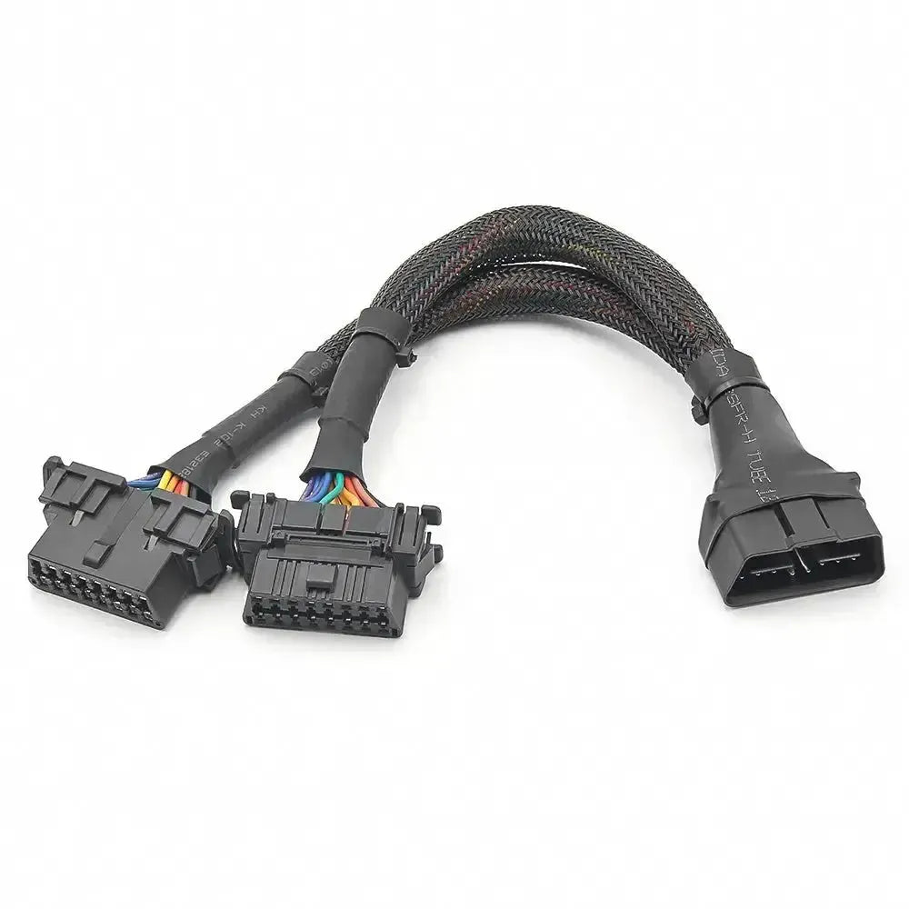 Universal 16-pin OBD2 Nylon Extension and Splitter Cable 2-Piece (30 cm)