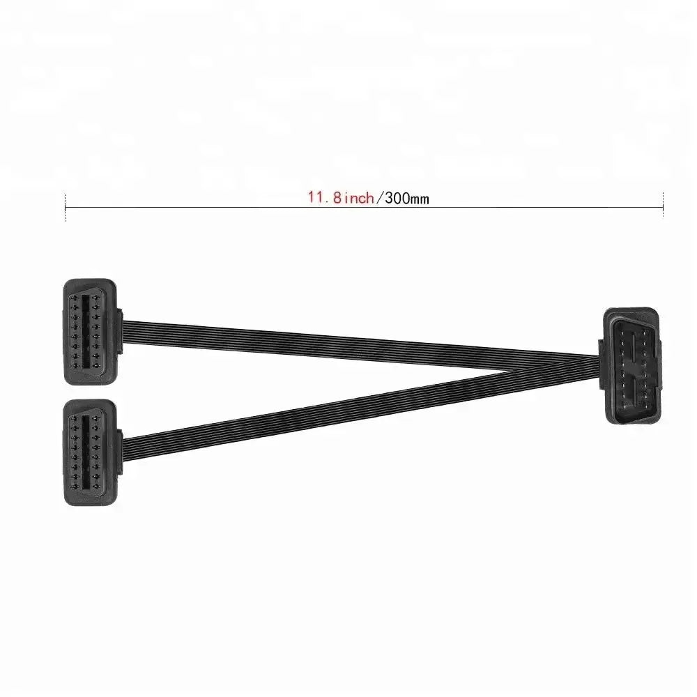 Universal Flat 16-pin OBD2 Extension and Splitter Cable 2-Piece (30 cm)
