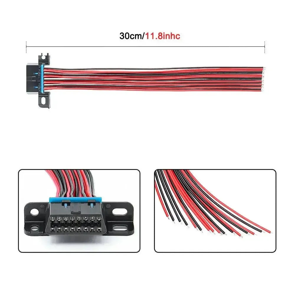 Universal 16-pin OBD2 Port (Female) with 16 Open End Cables - 30 cm